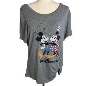 Disney Parks Walt Disney World Mickey Minnie Rhinestone Gray Knot T-Shirt Large